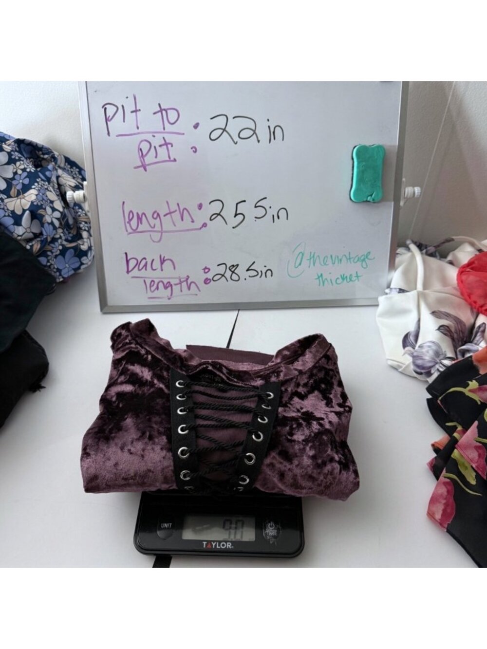 Crushed Velvet Purple Tunic Corset Shirt Almost Famous Plus Size 1X Goth Vamp - Picture 9 of 10